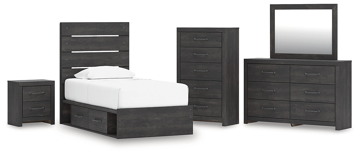 Hollivern Twin Panel Storage Bed with Mirrored Dresser, Chest and Nightstand