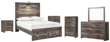 Load image into Gallery viewer, Drystan Full Panel Bed with 2 Storage Drawers with Mirrored Dresser, Chest and 2 Nightstands
