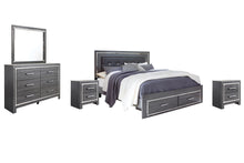 Load image into Gallery viewer, Lodanna King Panel Bed with 2 Storage Drawers with Mirrored Dresser and 2 Nightstands
