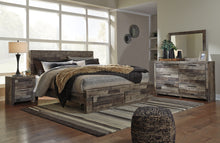 Load image into Gallery viewer, Derekson King Panel Bed with 2 Storage Drawers with Mirrored Dresser and Nightstand
