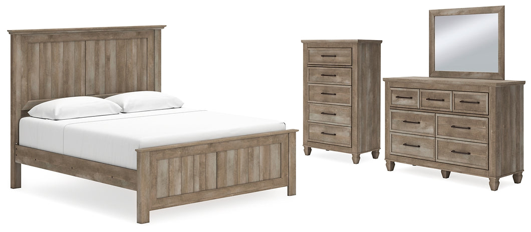 Yarbeck King Panel Bed with Mirrored Dresser and Chest